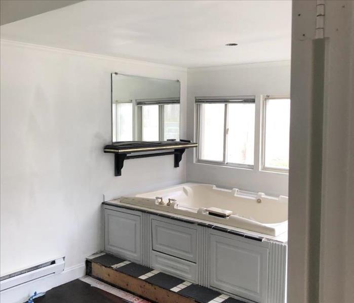 A fully restored bathroom after fire damage