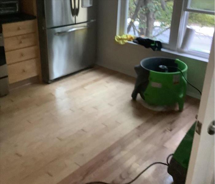 A water damaged kitchen caused